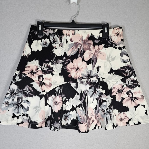 Warehouse Dresses & Skirts - Warehouse Floral Mini Skirt Womens UK 14‎ Black Pink High Waisted Flounce Hem